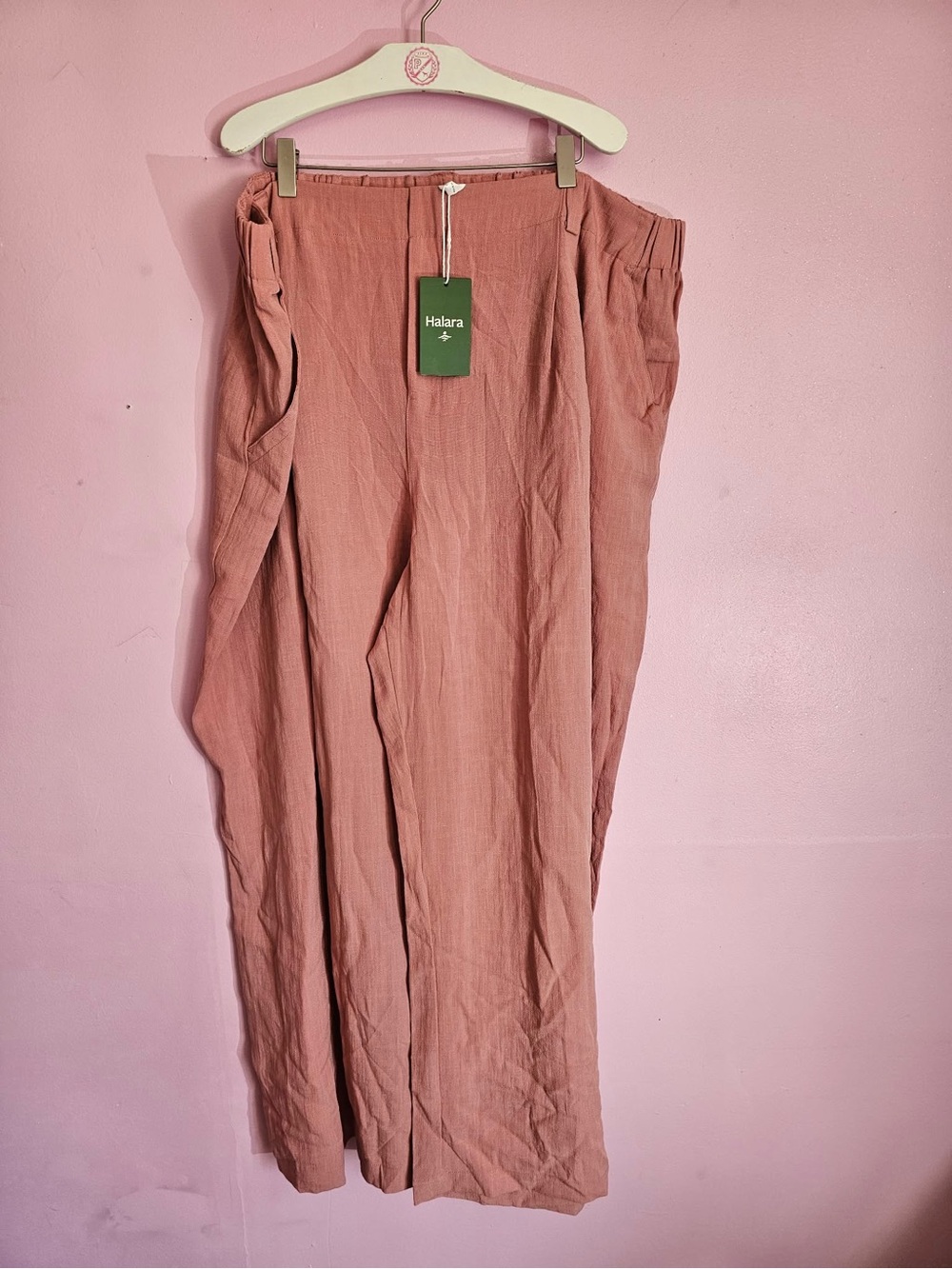 HALARA Dusty Rose Linen-Blend Wide Leg Pants